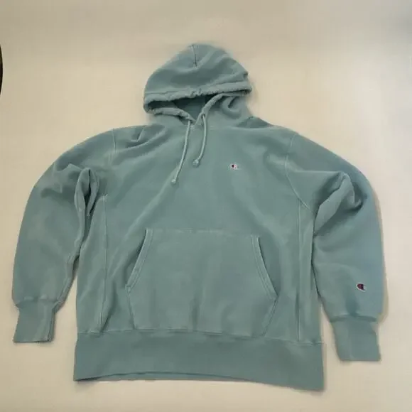 Champion Reverse Weave Light Blue Hoodie Large Hooded Sweatshirt Logo Y2K 90s - Picture 2 of 12